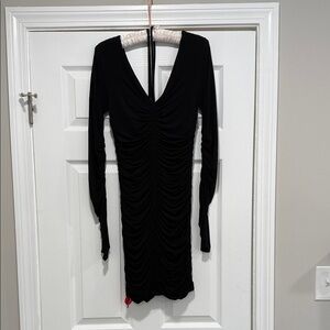 A.L.C. Black Long Sleeve Ruched Dress